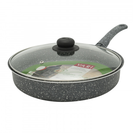 Сотейник высокий борт серый гранит, с крышкой 24см