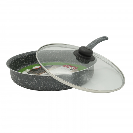 Сотейник высокий борт серый гранит, с крышкой 24см