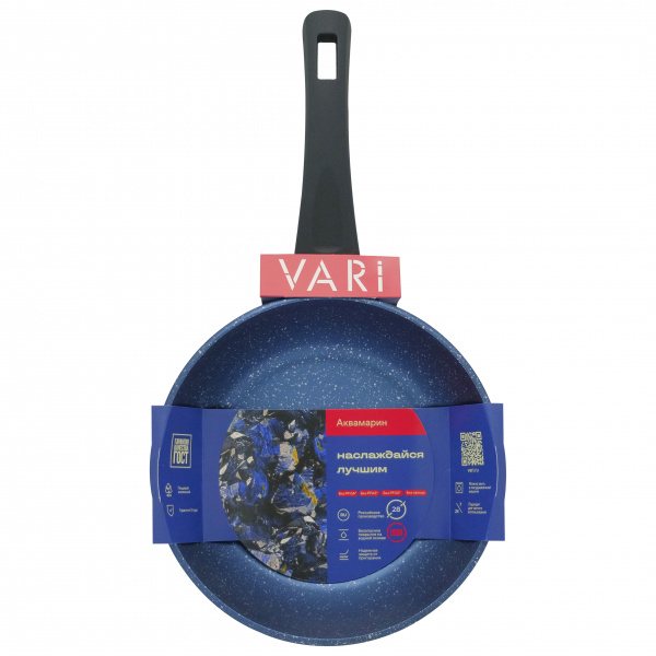 Сковорода литая VARI Аквамарин синий металлик, 28 см, с крышкой