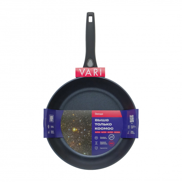 Сковорода литая VARI ЗВЕЗДА, индукция, черная с блеском, 24 см, с крышкой