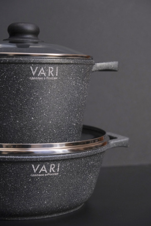 Набор посуды VARI "Классическая каменная" серый камень: кастрюля 3л , ковш 1л , жаровня 2 л