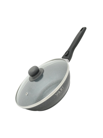 Сковорода индукционная VARI "Классическая каменная" серый камень 24см, с крышкой и съемной ручкой
