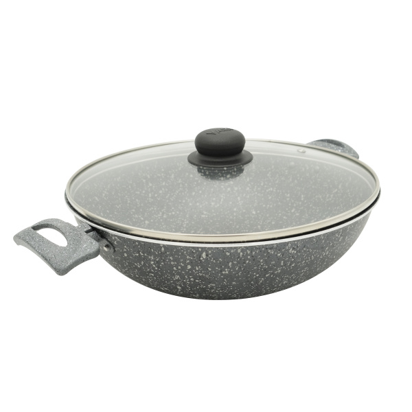 Жаровня серая с двумя ручками с крышкой 28см